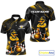 Load image into Gallery viewer, Bowling-themed polo shirt with duck character and customizable text on a white background