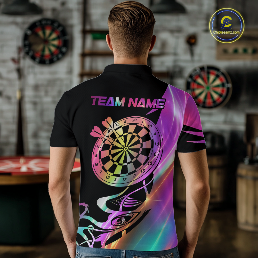 Custom Neon Pattern Dart Shirts For Men Dart Board Shirts Polo & 1/4 Zip Dart Jersey Team NNT128