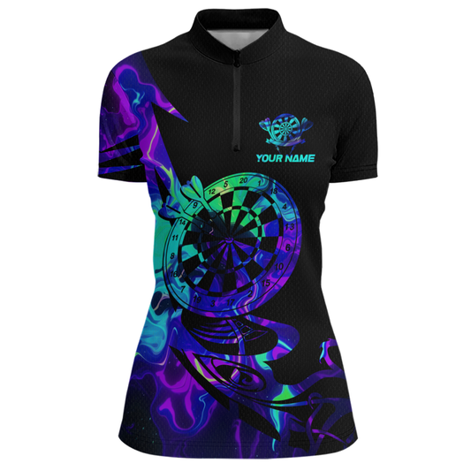 Custom Neon Pattern Dart Shirts For Women Dart Board Shirts Polo & 1/4 Zip Dart Jersey Team NNT129