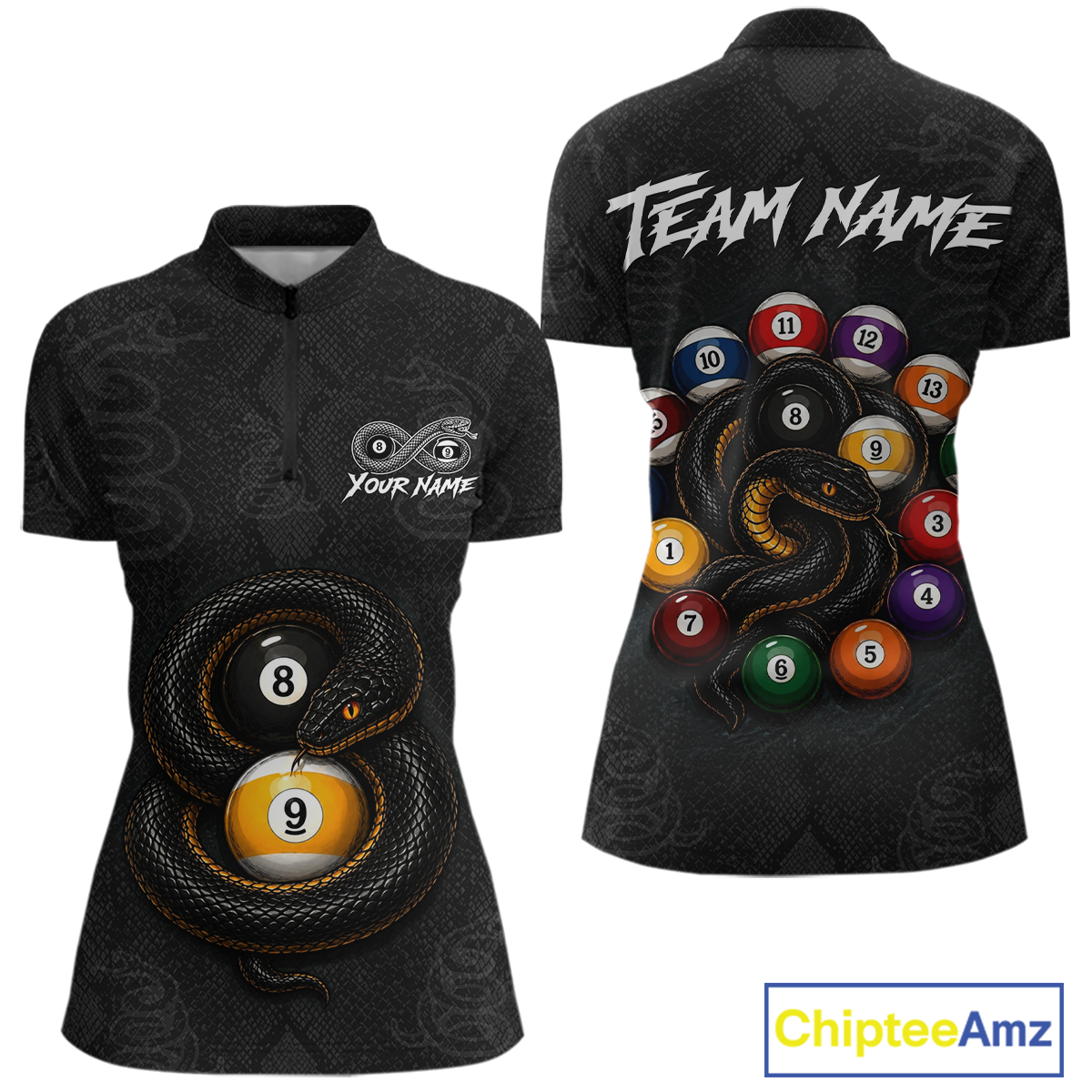 Custom Snake Yin Yang 8 Ball 9 Ball Billiard Shirt for Women Billiard Team Jersey Billiard League NNT185