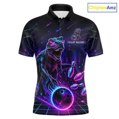 Custom Neon Funny Dinosaur Bowling Team Shirts Bowling Jersey for Men Bowling League HNT462