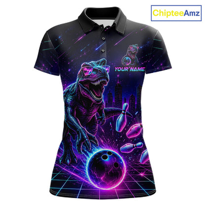 Custom Neon Funny Dinosaur Bowling Team Shirts Bowling Jersey for Women Bowling League HNT462