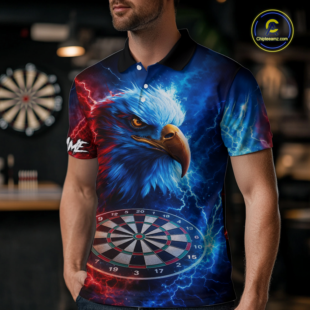 Custom Lightning Thunder Eagle Dart Shirts for Men Darts Team Jerseys Polo & 1/4 Zip NNT137