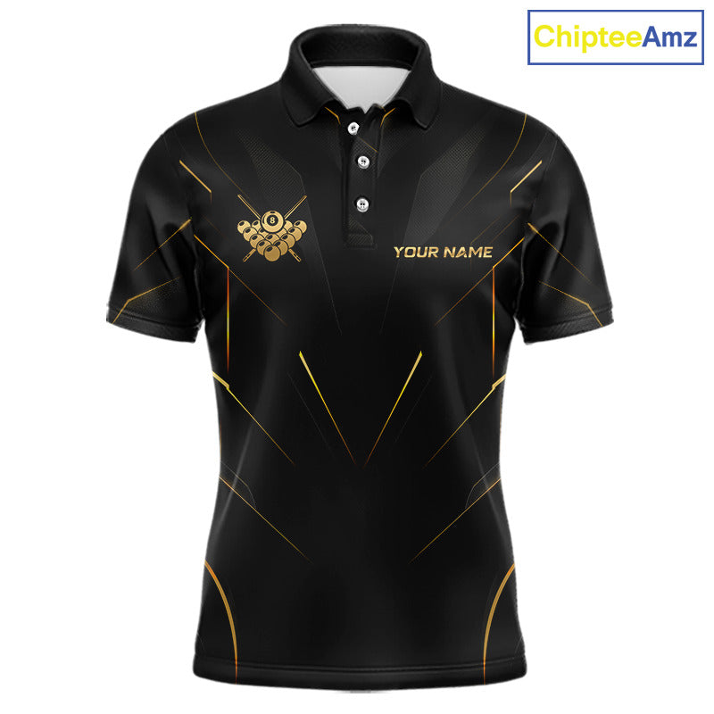 Black polo shirt with gold accents and a logo on a white background, branded 'Chiptee Amz'.