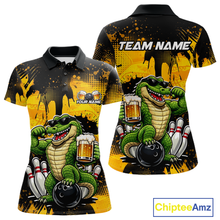 Load image into Gallery viewer, Custom Beer Alligator Bowling Jersey for Women Bowling Polo &amp; 1/4 Zip Bowling Team Shirts HNT271