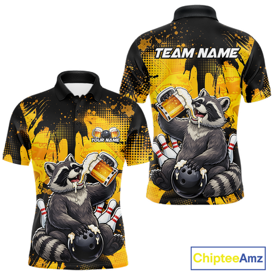 Custom Beer Raccoon Bowling Jersey for Men Bowling Polo & 1/4 Zip Bowling Team Shirts HNT270