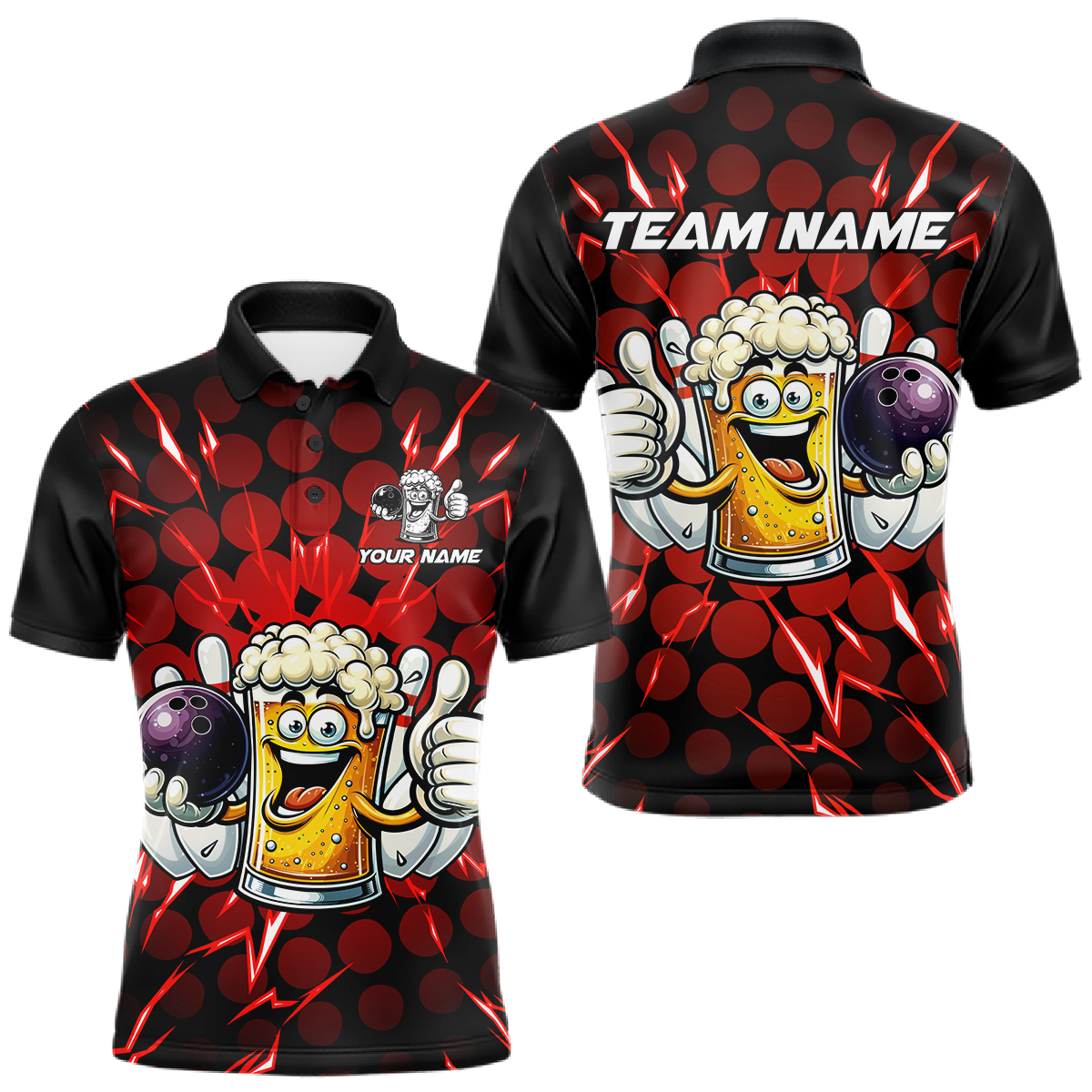 Custom Red Funny Beer Bowling Jersey for Men Bowling Team Shirts Polo & 1/4 Zip HNT187