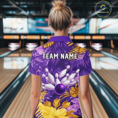 Custom Flowers Bowling Jersey for Women Polo & 1/4 Zip Bowling Team Shirts Bowling League HNT213