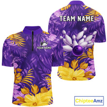Load image into Gallery viewer, Custom Flowers Bowling Jersey for Men Polo &amp; 1/4 Zip Bowling Team Shirts Bowling League HNT213