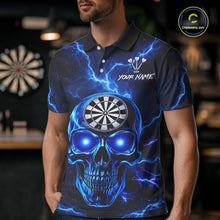 Load image into Gallery viewer, Custom Blue Lightning Thunder Skull Dart Shirts For Men Darts Team Jerseys Polo &amp; 1/4 Zip NNT135