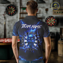 Load image into Gallery viewer, Custom Blue Lightning Thunder Skull Dart Shirts For Men Darts Team Jerseys Polo &amp; 1/4 Zip NNT135