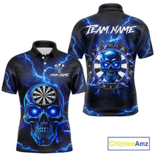 Load image into Gallery viewer, Custom Blue Lightning Thunder Skull Dart Shirts For Men Darts Team Jerseys Polo &amp; 1/4 Zip NNT135