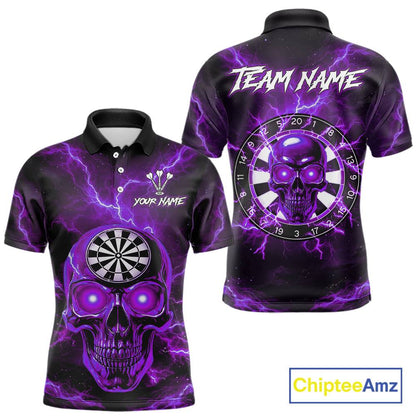Custom Purple Lightning Thunder Skull Dart Shirts For Men Darts Team Jerseys Polo & 1/4 Zip NNT135