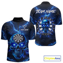Load image into Gallery viewer, Custom Blue Lightning Thunder Skull Dart Shirts For Men Darts Team Jerseys Polo &amp; 1/4 Zip NNT135