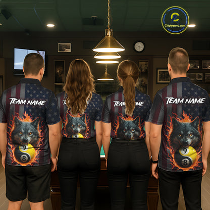 Custom US Wolf 8 9 Ball Yin Yang Billiard Shirts for Men Billiard Team Shirts Billiard League Polo & 1/4 Zip NNT92