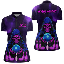 Load image into Gallery viewer, Custom Purple Grim Reaper Bowling Jersey for Women Bowling Team Shirts Polo &amp; 1/4 Zip HNT132