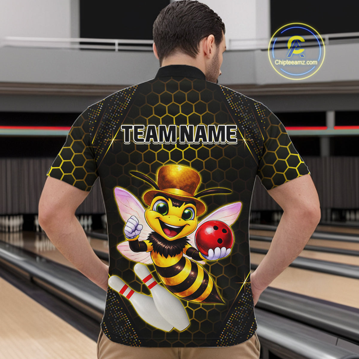 Custom Funny Bee Bowling Jersey for Men Bowling Team Shirts Bowling League Polo & 1/4 Zip HNT188