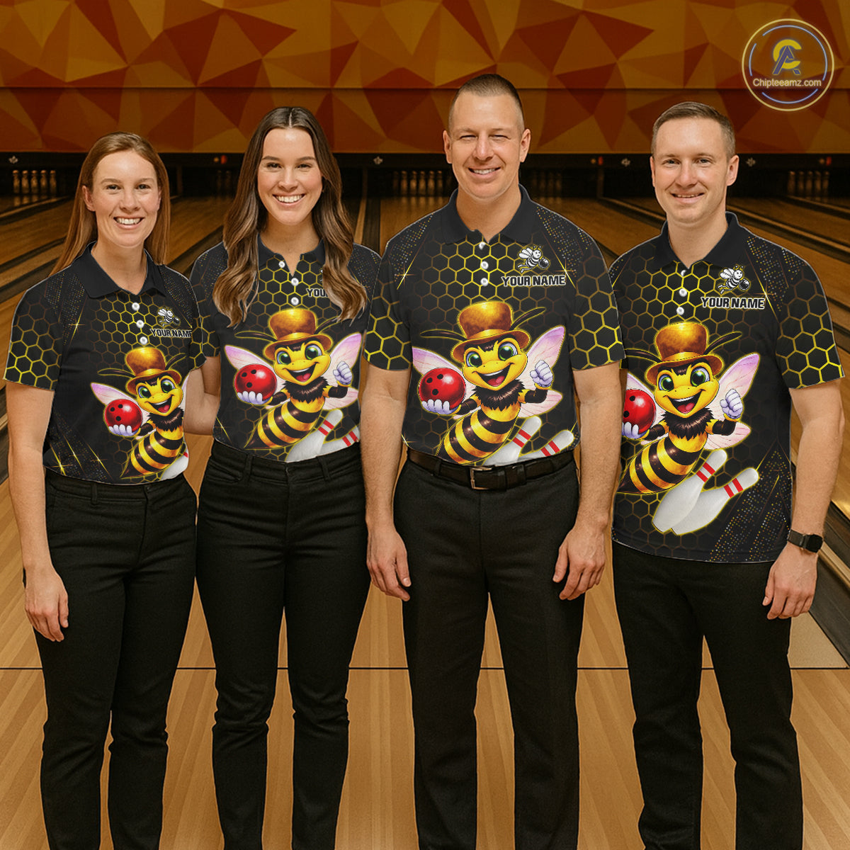 Custom Funny Bee Bowling Jersey for Men Bowling Team Shirts Bowling League Polo & 1/4 Zip HNT188