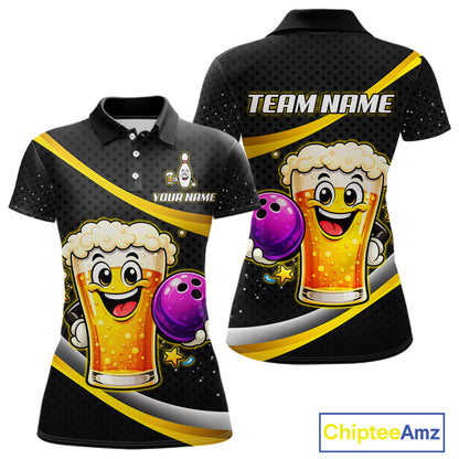 Custom Funny Beer Bowling Bowling Jersey for Women Bowling Team Shirts Polo & 1/4 Zip HNT190