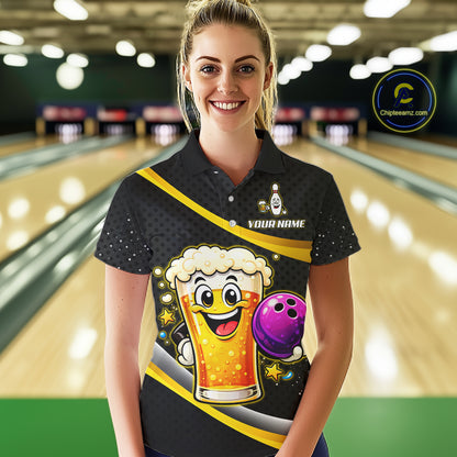 Custom Funny Beer Bowling Bowling Jersey for Women Bowling Team Shirts Polo & 1/4 Zip HNT190