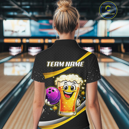 Custom Funny Beer Bowling Bowling Jersey for Women Bowling Team Shirts Polo & 1/4 Zip HNT190