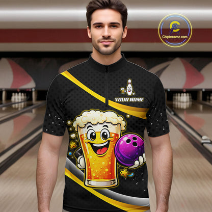 Custom Funny Beer Bowling Bowling Jersey for Men Bowling Team Shirts Polo & 1/4 Zip HNT190
