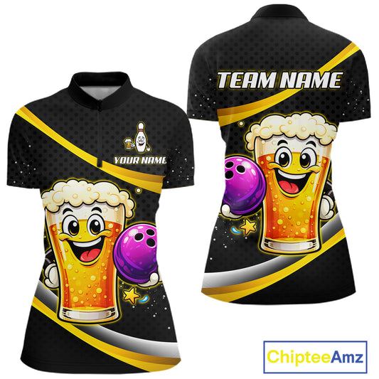Custom Funny Beer Bowling Bowling Jersey for Women Bowling Team Shirts Polo & 1/4 Zip HNT190