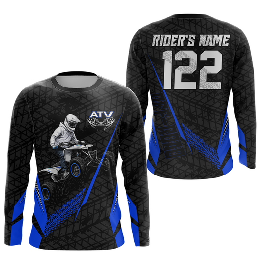 Personalized ATV Motocross Jersey For Adult & Kids UPF30+ Blue Quad Bike Shirt Off-Road ATV MX Racing NHN013