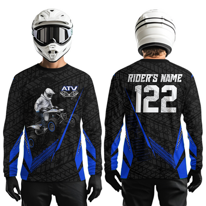 Personalized ATV Motocross Jersey For Adult & Kids UPF30+ Blue Quad Bike Shirt Off-Road ATV MX Racing NHN013