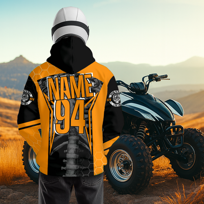 Personalized Orange Atv Racing Hoodie Custom Name & Number Quad Bike Rider Motocross Shirt For Men Women  NHN002