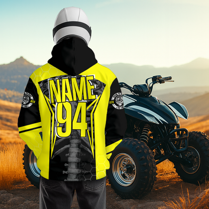 Personalized Yellow Atv Motocross Hoodie Custom Name & Number Quad Bike Rider Racing Shirt For Men Women  NHN002
