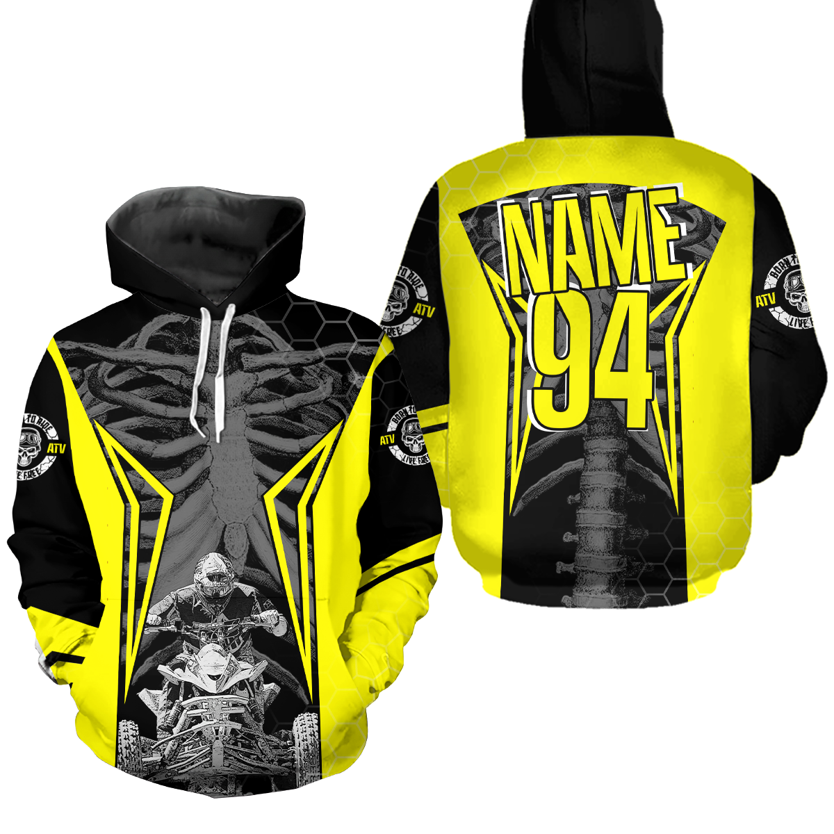 Personalized Yellow Atv Motocross Hoodie Custom Name & Number Quad Bike Rider Racing Shirt For Men Women  NHN002