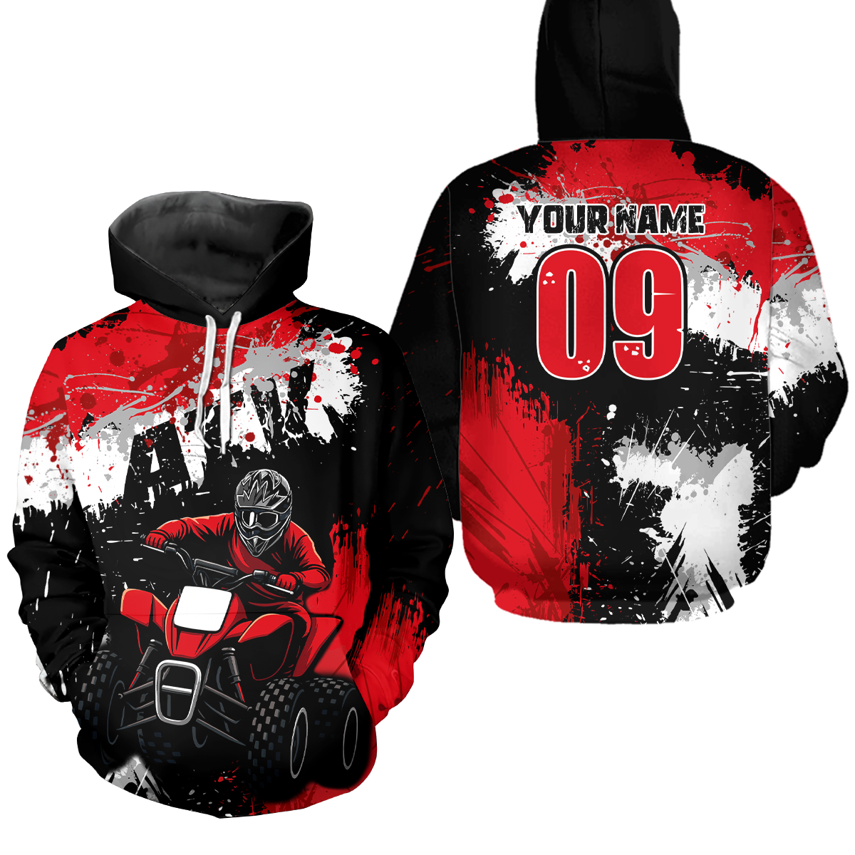Red ATV Motocross Hoodie Personalized Upf30+ Adult&Kid Quad Bike Shirt Atv Mx Off-Road Extreme NHN003