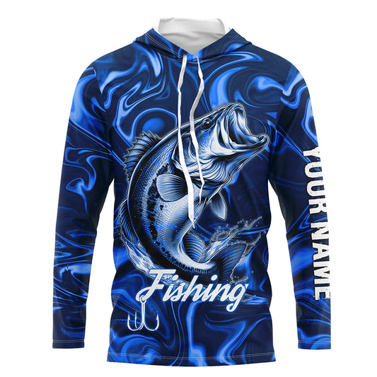 Blue Fishing Largemouth Bass Fish Hook Custom Name Long Sleeve Performance Shirt TTN121
