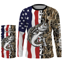 Load image into Gallery viewer, Bass Fishing American Flag Camo Custom Name 3D All over printed UV protection Shirts Fishing gift TTN09