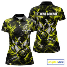 Load image into Gallery viewer, Neon Yellow Women’s Bowling Shirt Custom Bowling Team Jersey Polo &amp; Quarter Zip TTN130