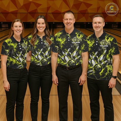 Neon Yellow Men’s Bowling Shirt Custom Bowling Team Jersey Polo & Quarter Zip TTN130