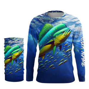 Mahi mahi fishing blue sea underwater ocean Custom Name performance long sleeve fishing shirt TTV95