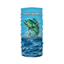 Load image into Gallery viewer, Mahi mahi fishing blue sea wave water camo Custom Name performance long sleeve fishing shirts TTV96