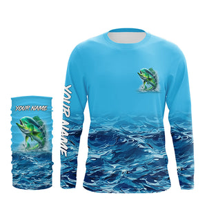 Mahi mahi fishing blue sea wave water camo Custom Name performance long sleeve fishing shirts TTV96