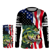 Load image into Gallery viewer, American Flag Bass Fishing Custom long sleeve Fishing Shirts for men, Bass Fishing jerseys TTV08