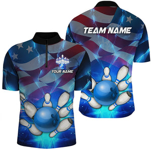 American flag blue Custom Bowling Quarter Zip Shirts For Men patriotic Team League Jerseys TTV153