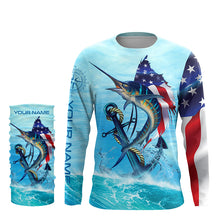 Load image into Gallery viewer, American Flag Patriotic Sailfish Fishing Shirts, Sailfish Saltwater Custom Fishing Shirt TTV106