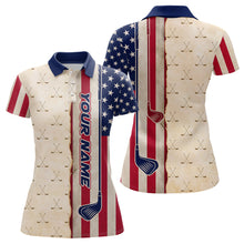 Load image into Gallery viewer, American Flag Vintage Golf Polo Shirts For Womens Custom Name, Patriotic Golf Gifts YYD0060