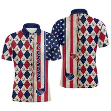 Load image into Gallery viewer, American Flag Argyle Golf Polo Shirts For Mens Custom Name, Patriotic Golf Gifts YYD0061