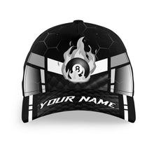 Load image into Gallery viewer, Personalized White Black Fire 8 Ball Billiard Hats Cap For Pool Players, Custom Top Billiard Hats VHM1032