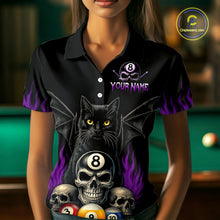 Load image into Gallery viewer, Personalized Name Bat Cat Billards Polo Shirts For Woman  Custom Team Name Billiard Shirt Design YYD0014