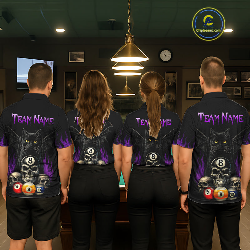 Personalized Name Bat Cat Billards Polo Shirts For Woman  Custom Team Name Billiard Shirt Design YYD0014