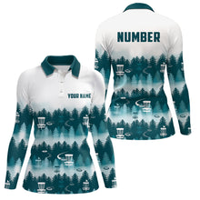 Load image into Gallery viewer, Disc Golf Forest Pattern Womans Disc Golf Polo Shirt Custom Name And Number Disc Golf Gifts For Woman YYD0016