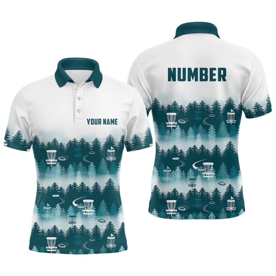 Disc Golf Forest Pattern Mens Disc Golf Polo Shirt Custom Name And Number Disc Golf Gifts For Men YYD0016